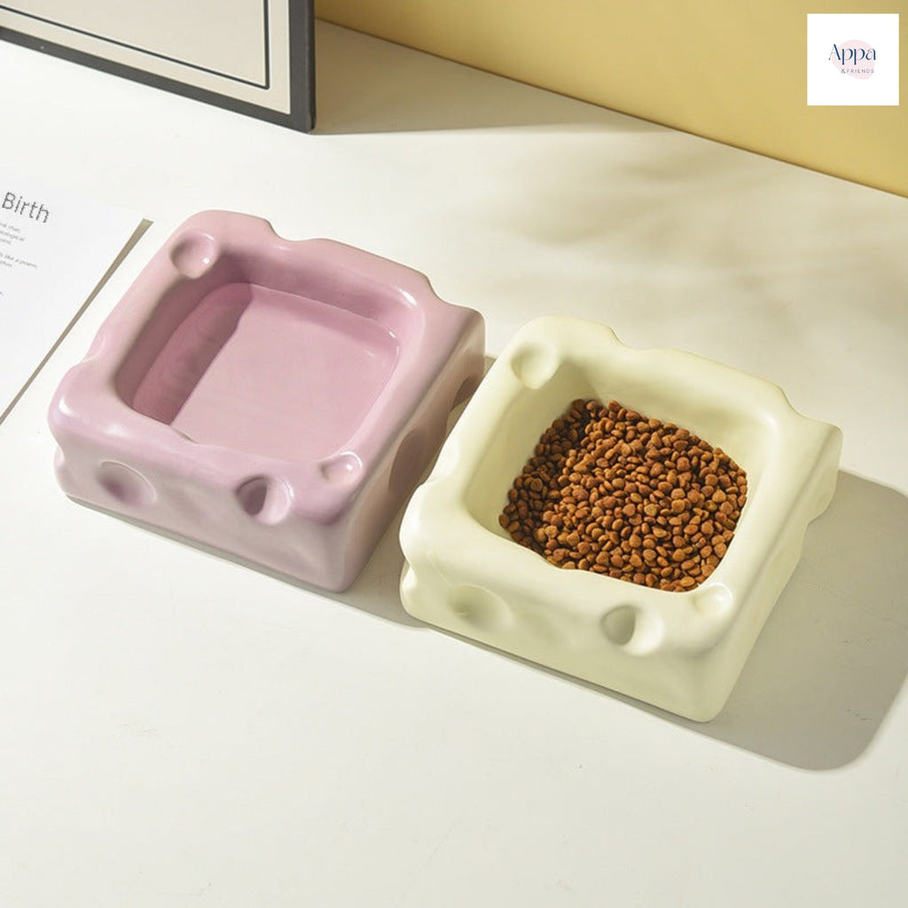 Cute ceramic bowl creative cheese shape rice bowl cat food bowl dog food bowl drinking bowl anti-knock pet supplies