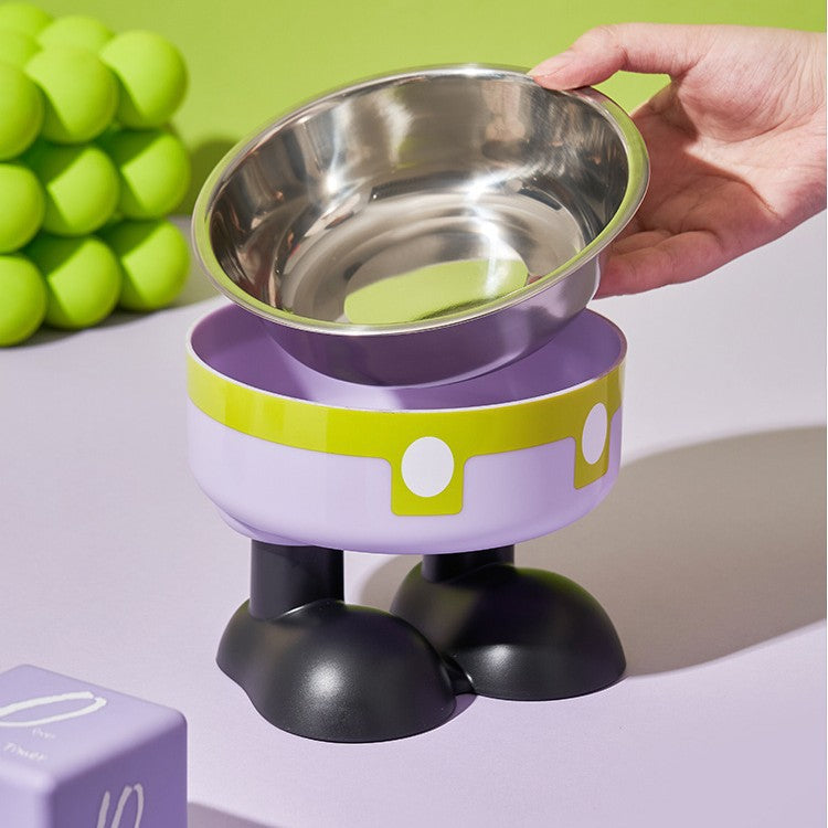 Pet Stainless Steel Bowl High Foot Cat Bowl Cartoon Neck Protection Anti-knock Pet Eatware Dog Cat Water Bowl Free Shipping