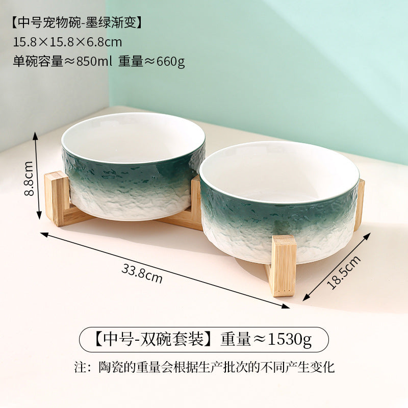 Stone pattern ceramic cat bowl double bowl dog bowl cat food bowl dog drinking cat food bowl pet food bowl integrated anti-knock