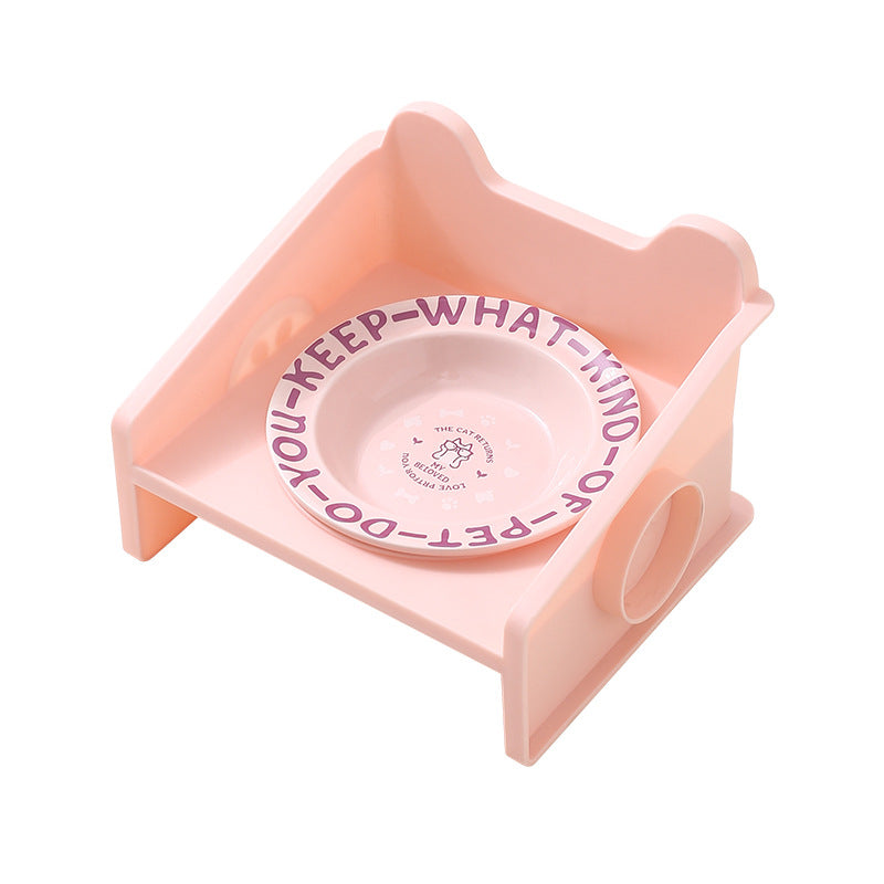 Creative cartoon flying saucer dish with square leak-proof bowl rack ceramic pet bowl cat bowl dog bowl cat water bowl anti-knock