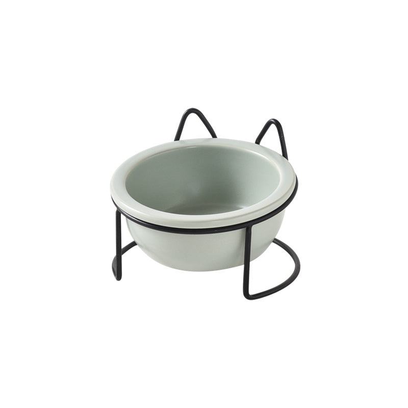 Cat Bowl Ceramic Pet Bear Ear Iron Frame Cat Single Bowl Dog Pot Cat Pot Teddy Dog Kitten Rice Pot Cat Food Bowl
