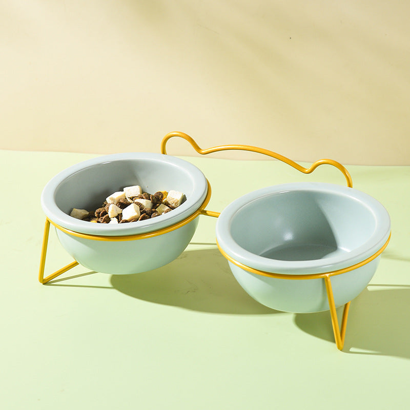 Cat Bowl Ceramic Pet Bear Ear Iron Frame Cat Single Bowl Dog Pot Cat Pot Teddy Dog Kitten Rice Pot Cat Food Bowl