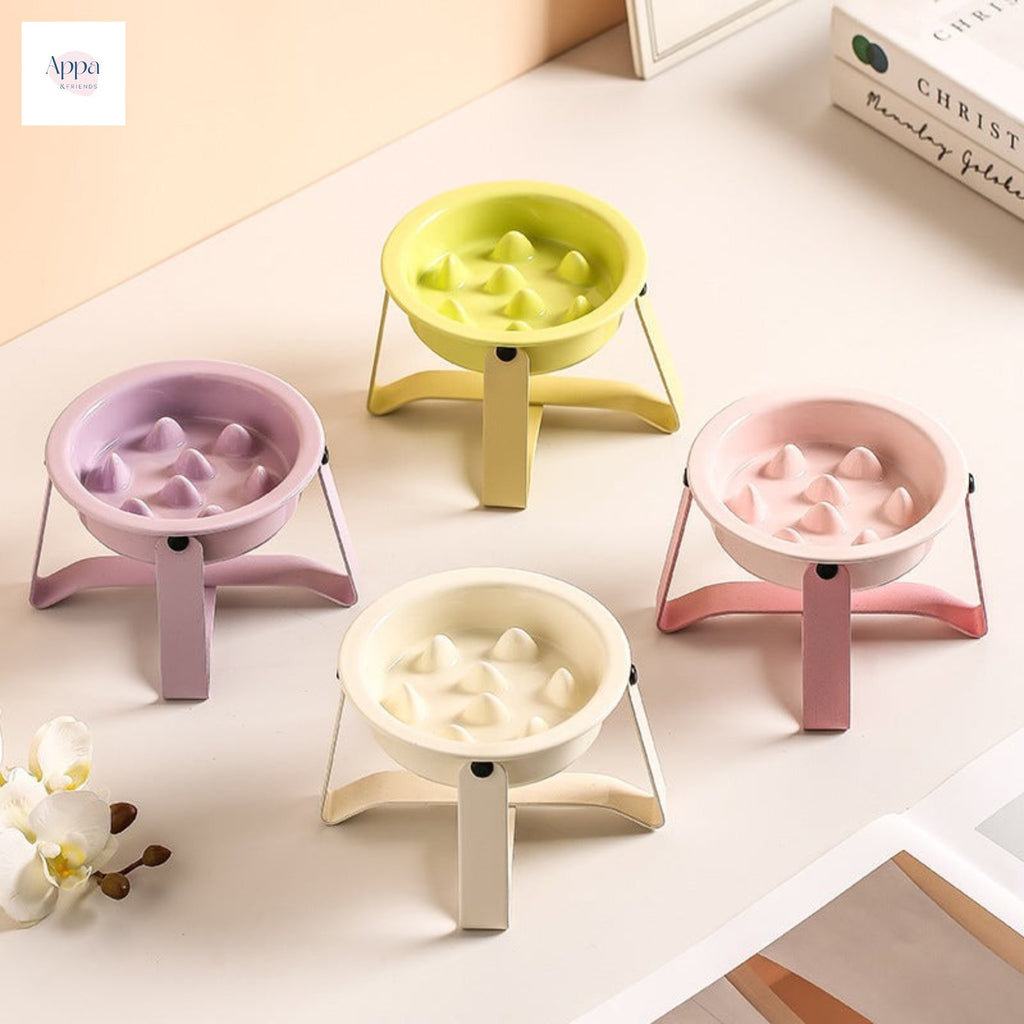 Pet Slow Food Bowl with Iron Rack Household Cat and Dog Supplies Food Basin Cervical Spine Protection Cat Food Bowl Anti-overturning Bowl Rack Pet Bowl