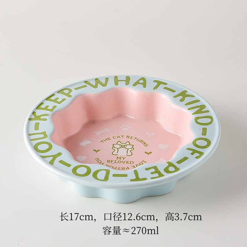 Lace cat bowl anti-black chin canned cat food bowl ceramic dog food bowl cat anti-knock water feeding bowl pet supplies