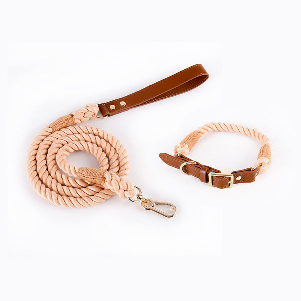 Artisanal Natural Cotton & Faux Leather Collar (Matching Leash Set Available)