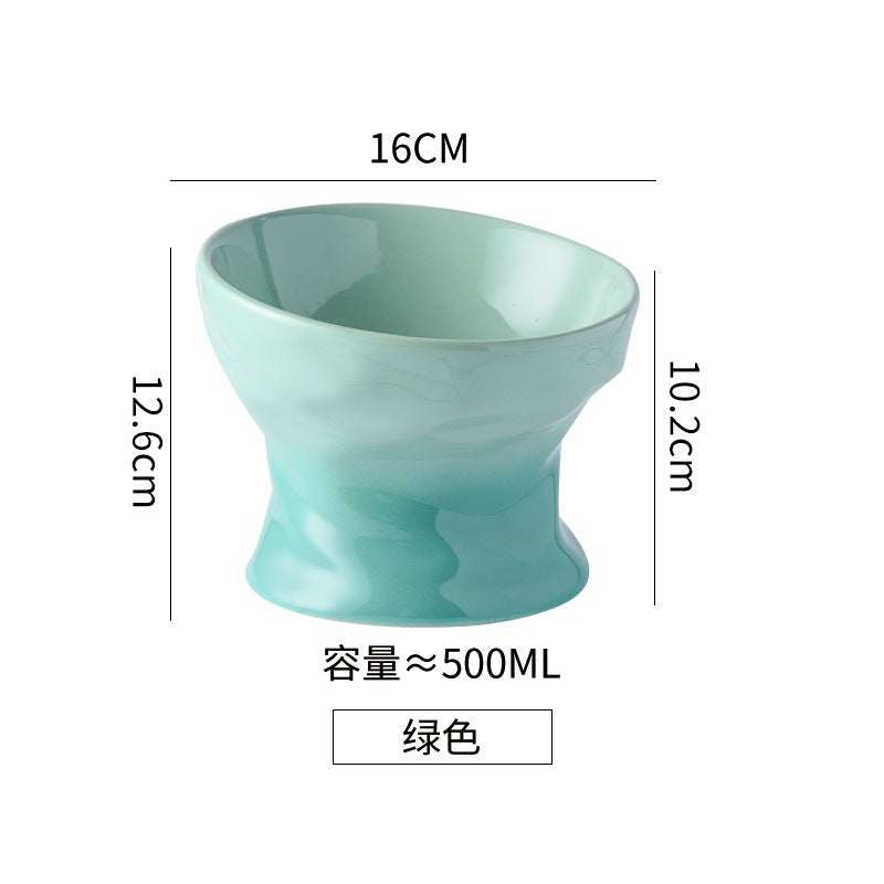 Cool Color Gradient Oblique Bowl Ceramic Cat Bowl High Foot Protection Cervical Spine Dog Cat Food Basin Pet Water Bowl Anti-knock