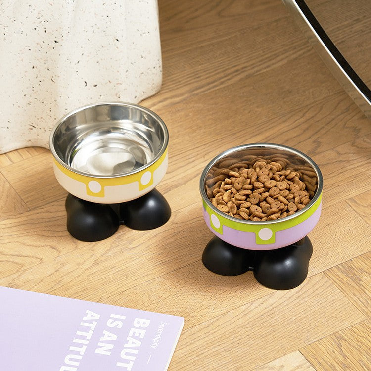 Pet Stainless Steel Bowl High Foot Cat Bowl Cartoon Neck Protection Anti-knock Pet Eatware Dog Cat Water Bowl Free Shipping
