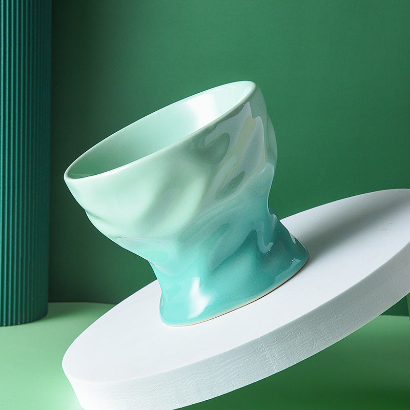 Cool Color Gradient Oblique Bowl Ceramic Cat Bowl High Foot Protection Cervical Spine Dog Cat Food Basin Pet Water Bowl Anti-knock