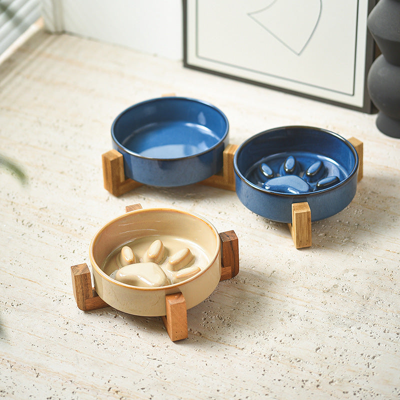 Japanese Style Kiln Change Ceramic Pet Cat Bowl Dog Bowl Medium Size Dog Puppy Slow Food Bowl Anti-choking Slow Food Bowl Anti-knock