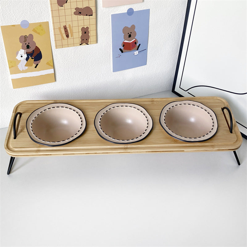 Ceramic cat bowl cat food bowl cat food bowl dog bowl dog bowl drinking bowl double bowl cervical protection Pet Bowl supplies
