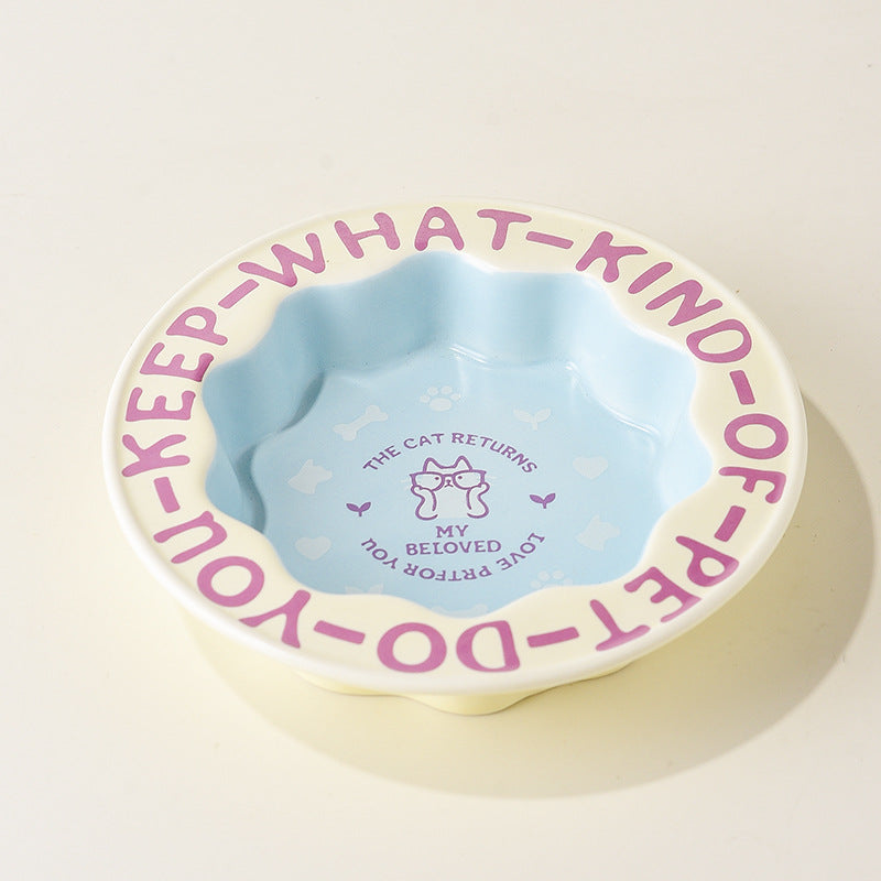Lace cat bowl anti-black chin canned cat food bowl ceramic dog food bowl cat anti-knock water feeding bowl pet supplies