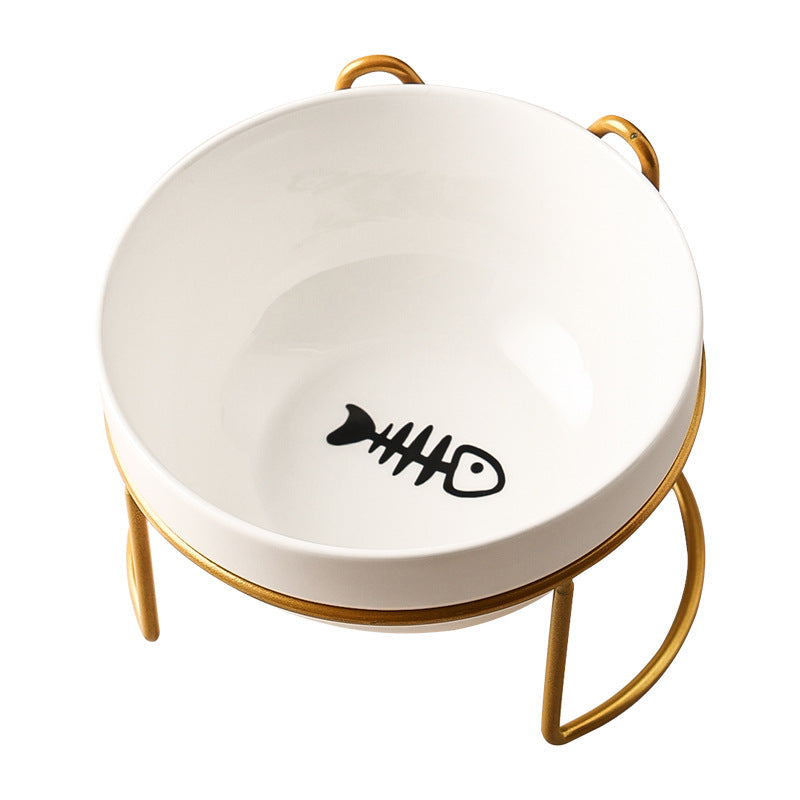 Ceramic Cat Bowl Cat Food Bowl Dog Bowl Drinking Water Bowl Food Bowl Protection Cervical Spine Pet Supplies Ceramic Double Cat Bowl