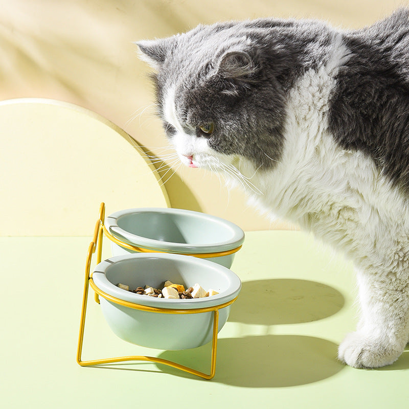 Cat Bowl Ceramic Pet Bear Ear Iron Frame Cat Single Bowl Dog Pot Cat Pot Teddy Dog Kitten Rice Pot Cat Food Bowl