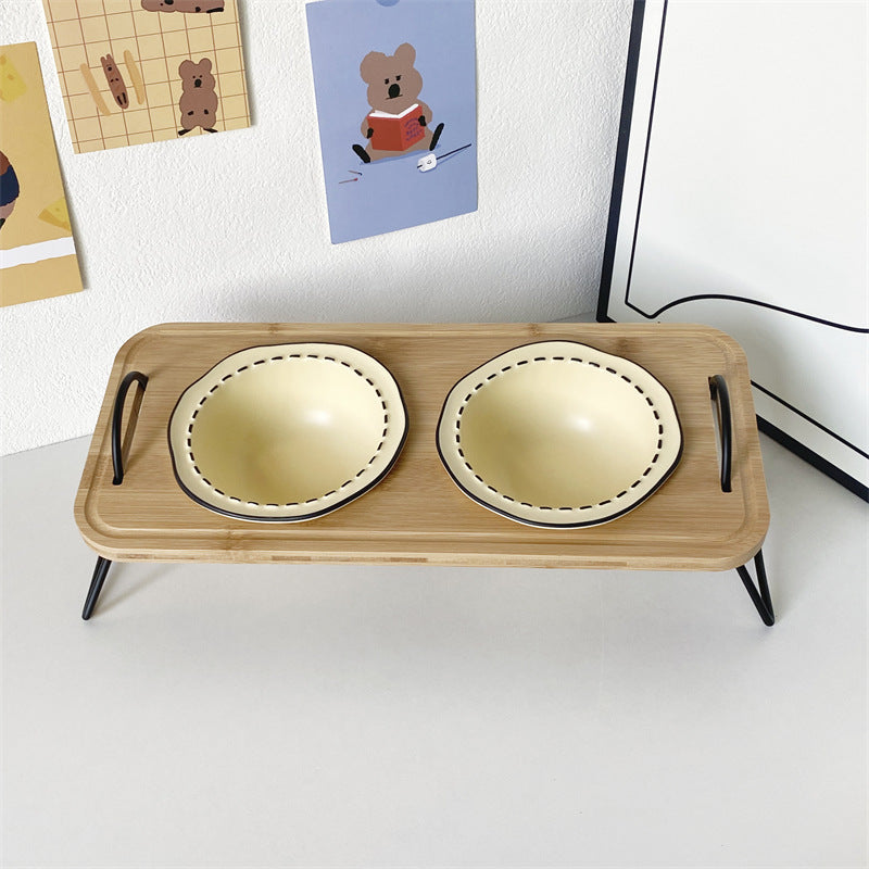 Ceramic cat bowl cat food bowl cat food bowl dog bowl dog bowl drinking bowl double bowl cervical protection Pet Bowl supplies