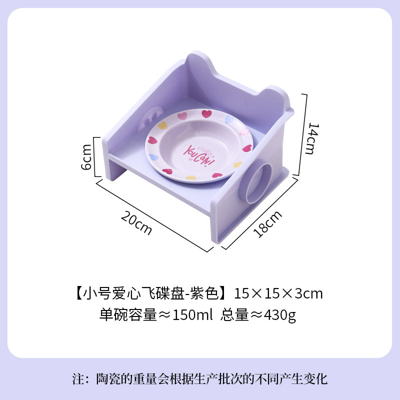 Creative cartoon flying saucer dish with square leak-proof bowl rack ceramic pet bowl cat bowl dog bowl cat water bowl anti-knock