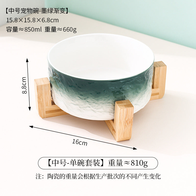 Stone pattern ceramic cat bowl double bowl dog bowl cat food bowl dog drinking cat food bowl pet food bowl integrated anti-knock