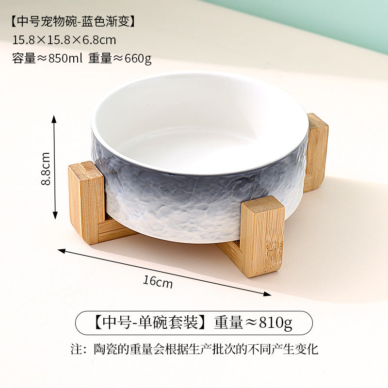 Stone pattern ceramic cat bowl double bowl dog bowl cat food bowl dog drinking cat food bowl pet food bowl integrated anti-knock
