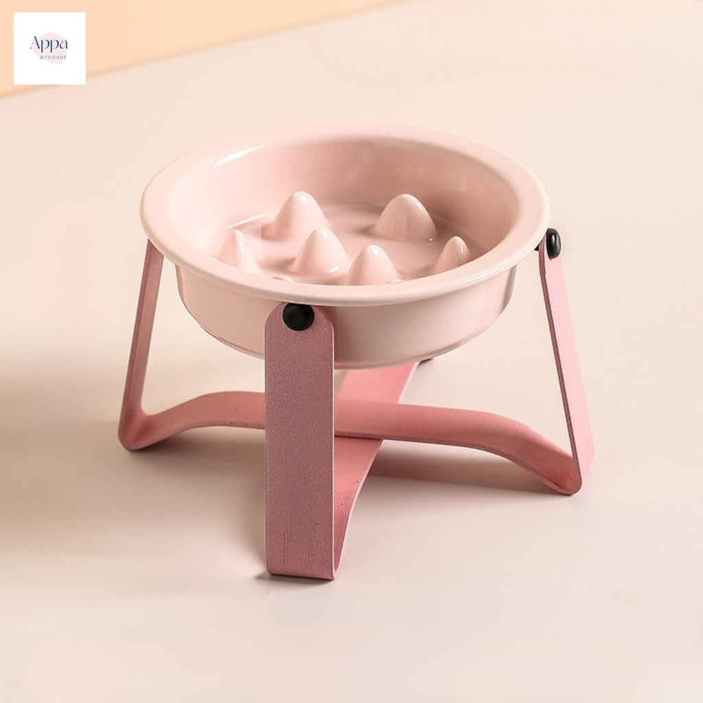 Pet Slow Food Bowl with Iron Rack Household Cat and Dog Supplies Food Basin Cervical Spine Protection Cat Food Bowl Anti-overturning Bowl Rack Pet Bowl
