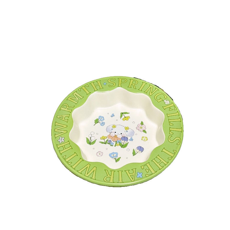 Green rabbit lace cat bowl anti-black chin cat canned food bowl ceramic dog food bowl cat anti-knock water wholesale