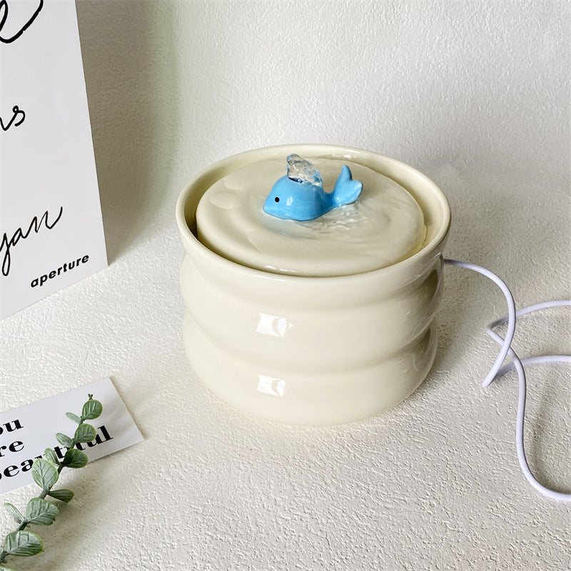 Milk fufu cat flow constant temperature water dispenser automatic circulation ceramic water dispenser does not wet mouth whale water feeding bowl
