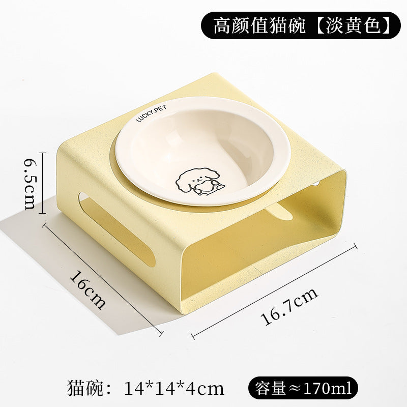 Cartoon pet bowl creative flying saucer bowl with bowl rack anti-overturning cat bowl cat and dog food bowl cat food bowl dog basin cervical spine protection