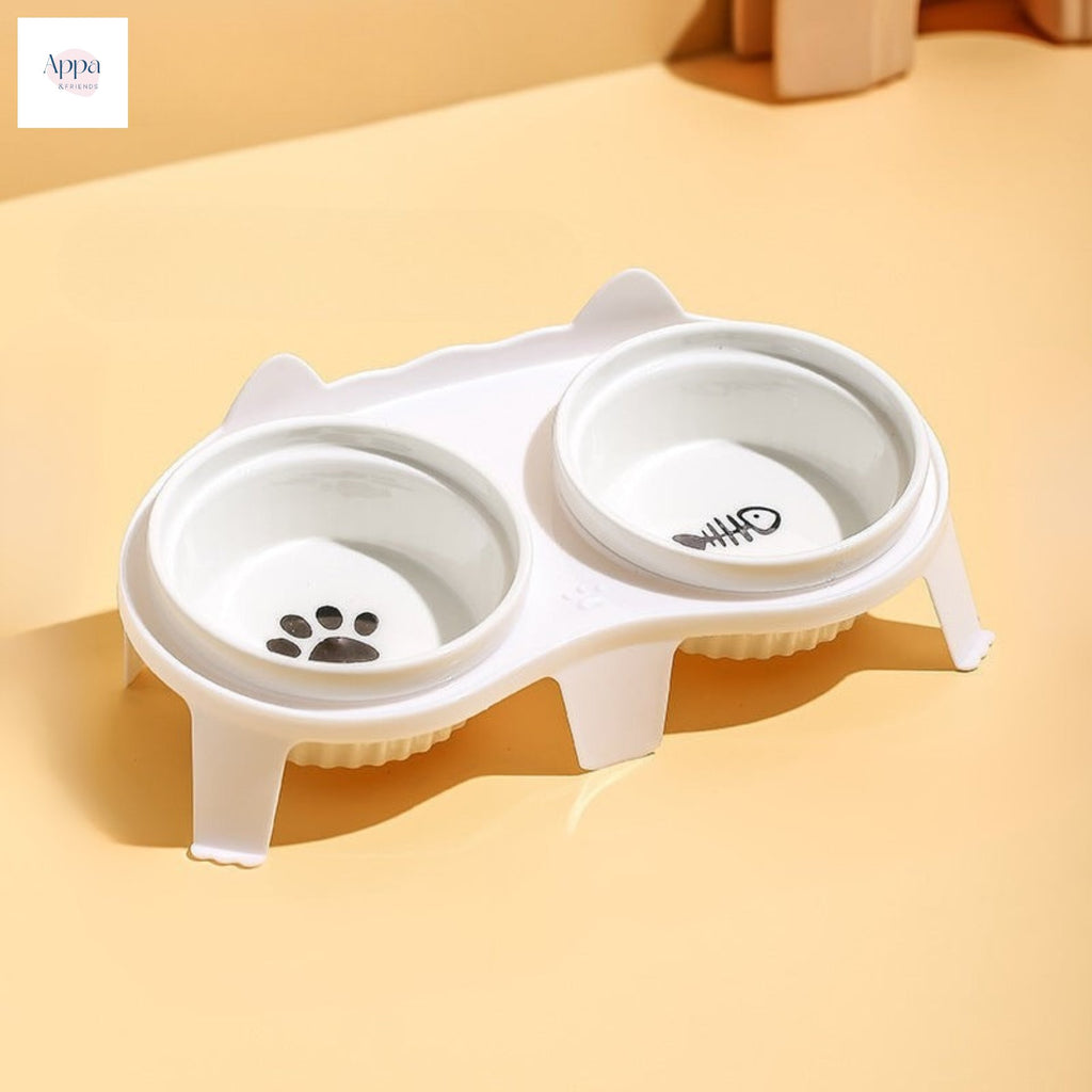 Creative Striped Cat Bowl with Bowl Rack Household Ceramic Pet Bowl Anti-knock Drinking Bowl Cat Food Bowl Feeding Integrated