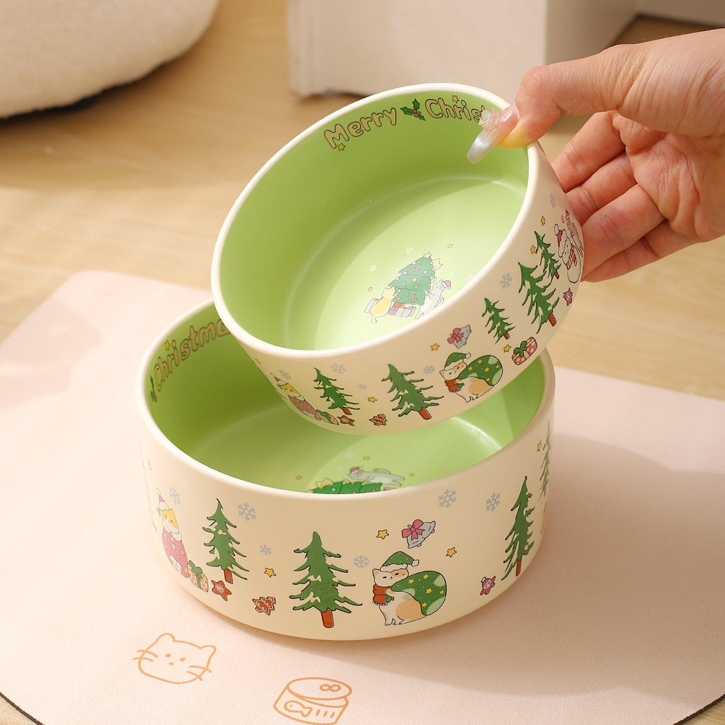 Creative Christmas Series Pet Bowl Household Cat Bowl Dog Bowl Cat Drinking Bowl Ceramic Dog Basin High-value Food Basin
