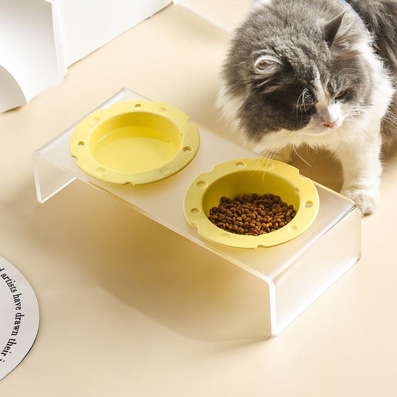 Acrylic cat bowl rack double Bowl cheese creative pet bowl ceramic dog bowl protective cervical spine cat food bowl small dog bowl