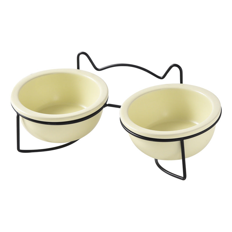 Cat Bowl Ceramic Pet Bear Ear Iron Frame Cat Single Bowl Dog Pot Cat Pot Teddy Dog Kitten Rice Pot Cat Food Bowl