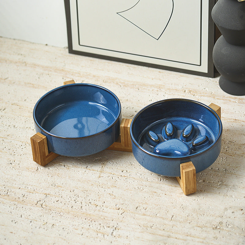 Japanese Style Kiln Change Ceramic Pet Cat Bowl Dog Bowl Medium Size Dog Puppy Slow Food Bowl Anti-choking Slow Food Bowl Anti-knock