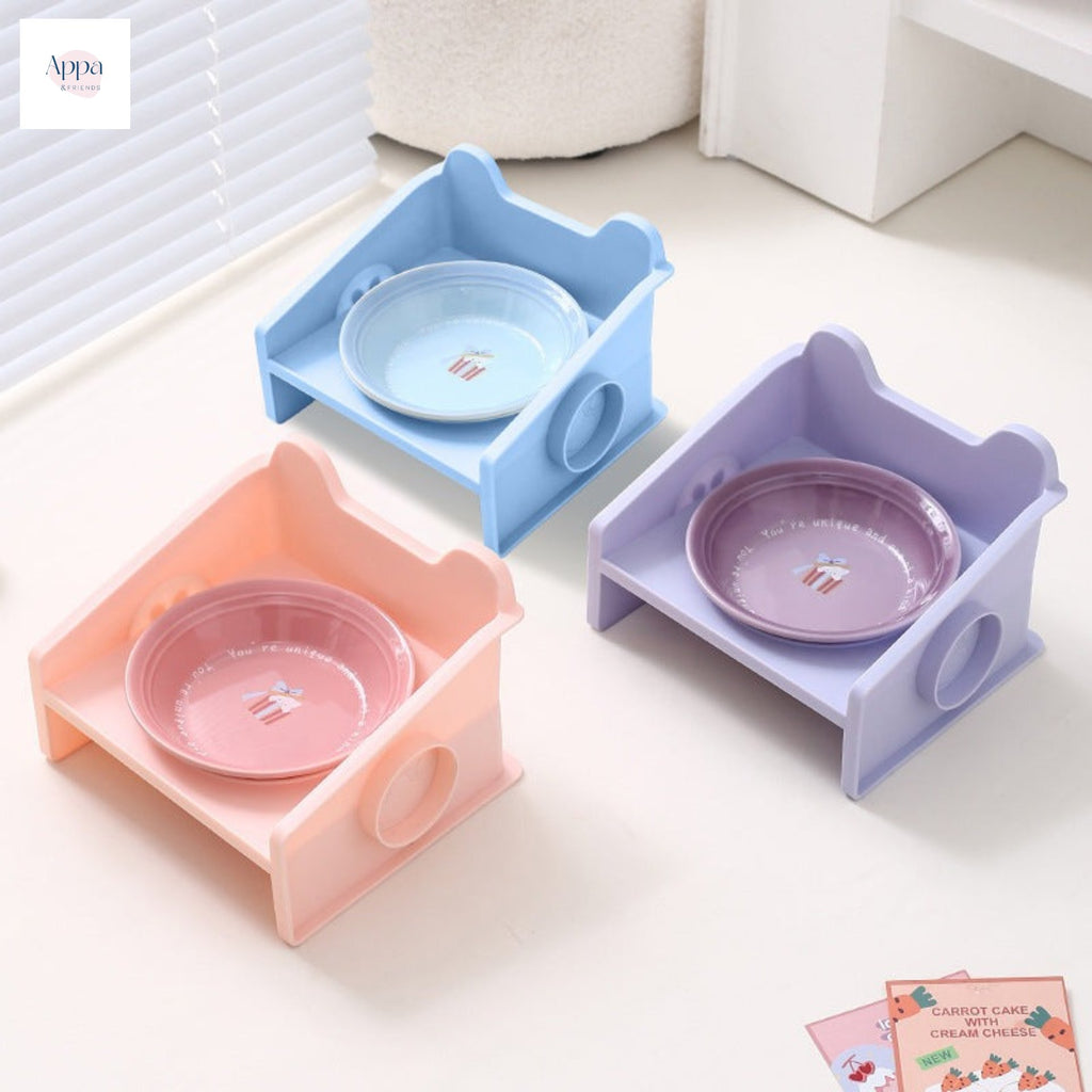 Creative Color Pre-meal Plate with Square Bowl Rack Cute Ceramic Bowl Cat Water Bowl Dog Bowl Neck Protection Leak-proof Bowl