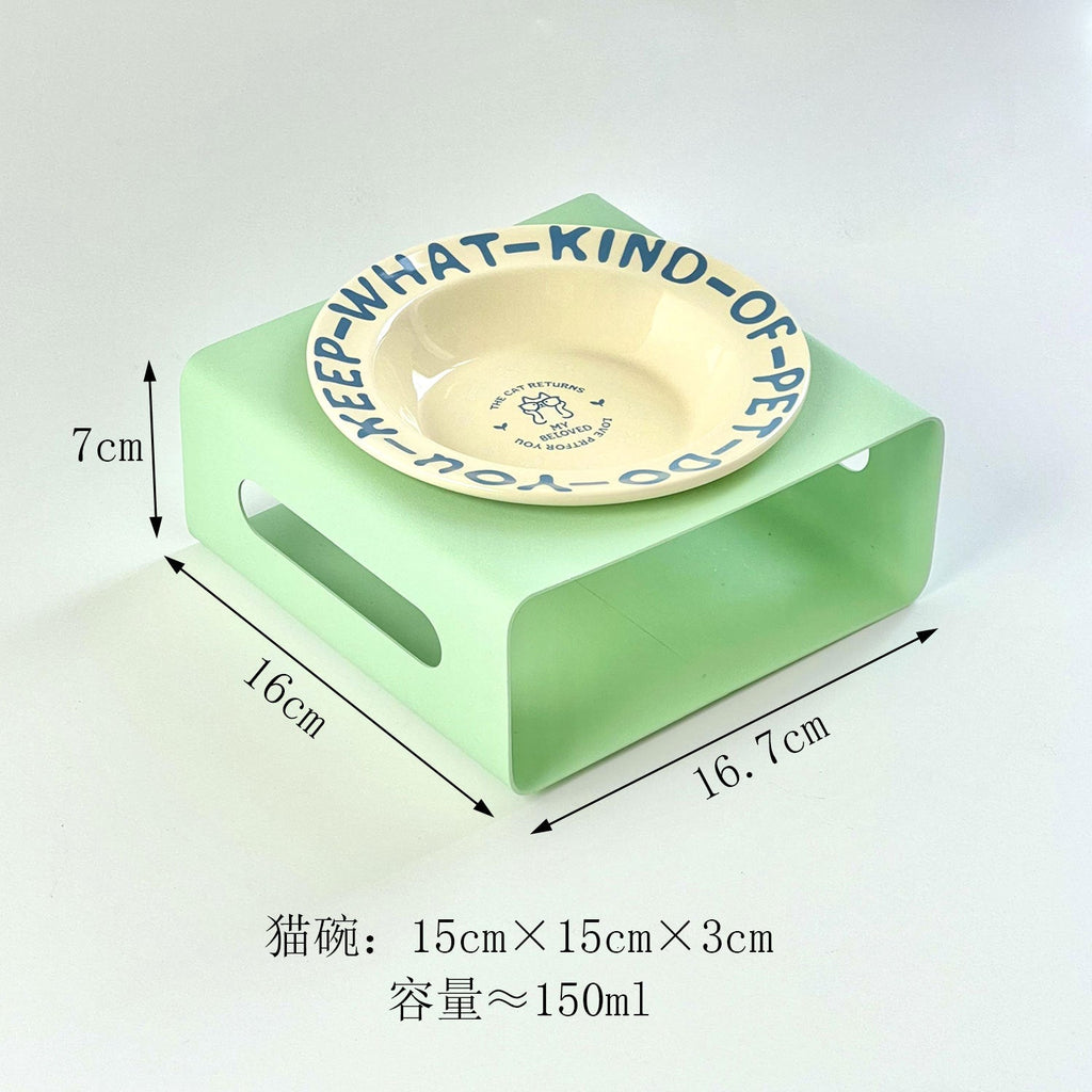English flying saucer dish with square bowl rack creative pet bowl tall cat bowl dog basin cat food basin pet drinking bowl