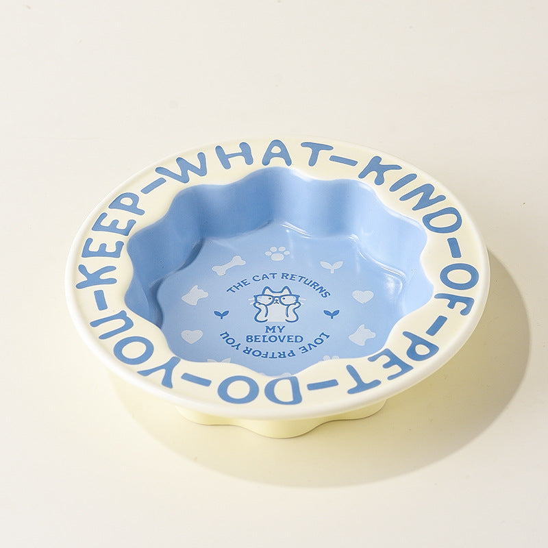 Lace cat bowl anti-black chin canned cat food bowl ceramic dog food bowl cat anti-knock water feeding bowl pet supplies