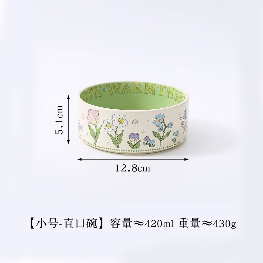 Green rabbit lace cat bowl anti-black chin cat canned food bowl ceramic dog food bowl cat anti-knock water wholesale