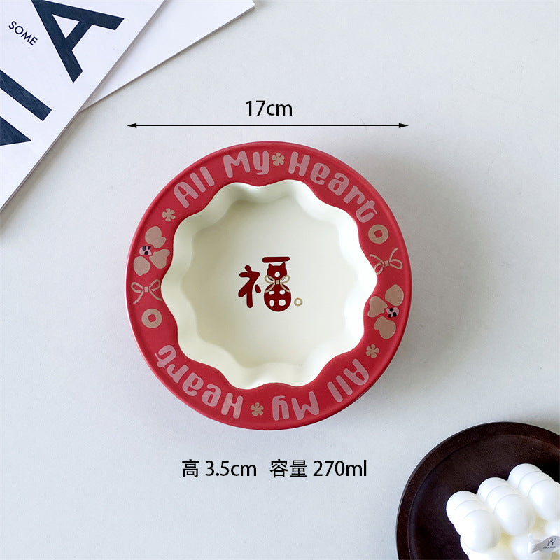 Fu Lace Cat Bowl Anti-Black Chin Canned Cat Bowl Ceramic Dog Food Bowl Cat Anti-knock Water Bowl Pet