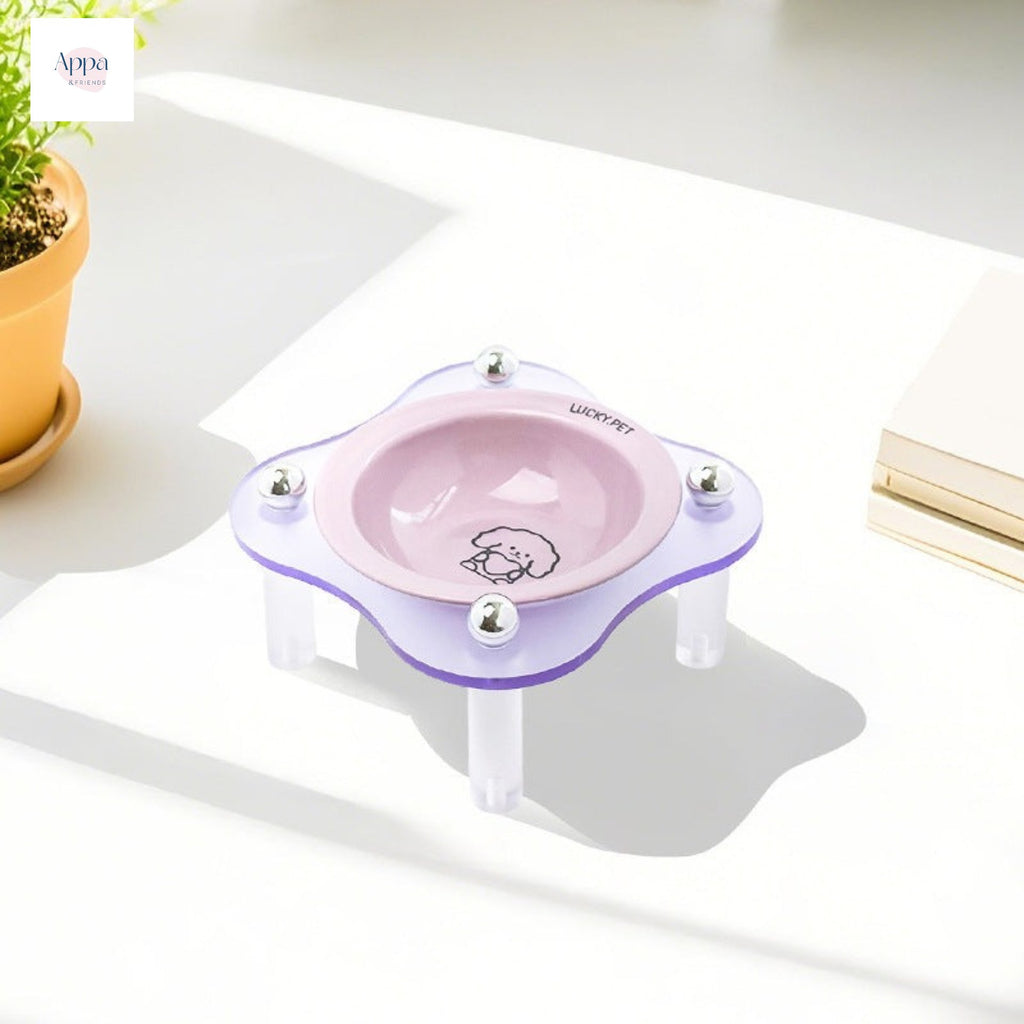 Cute cartoon flying saucer bowl with detachable acrylic rack anti-knock pet bowl cat bowl dog bowl cat drinking bowl