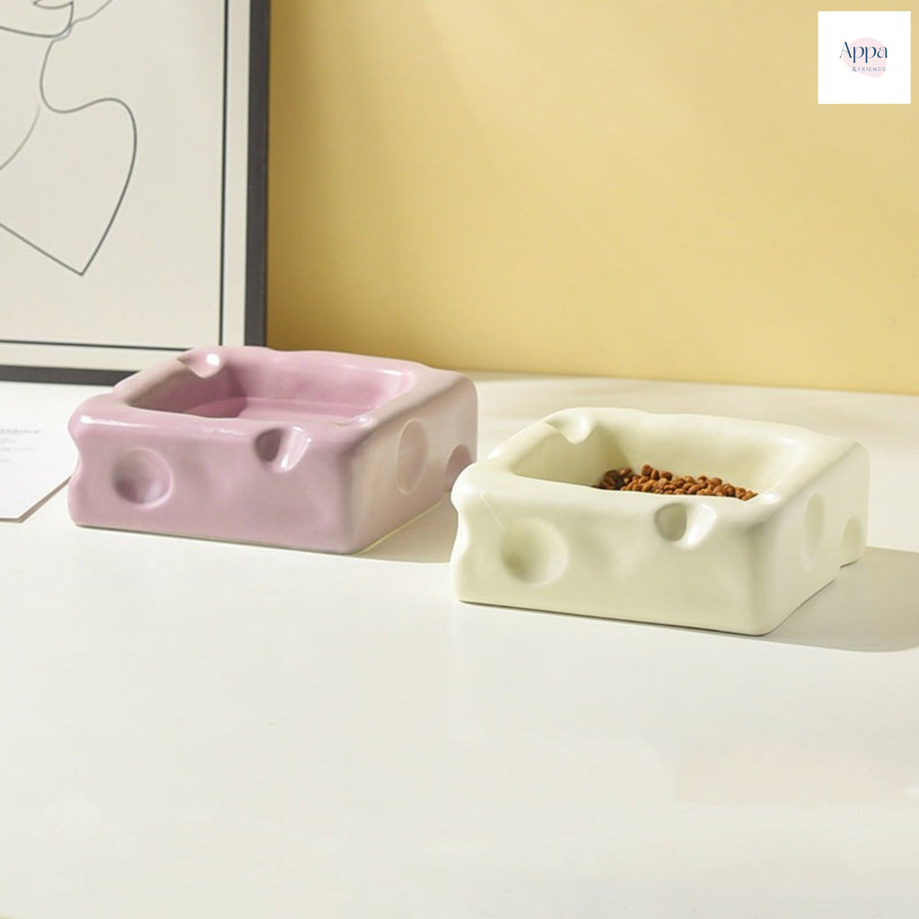 Cute ceramic bowl creative cheese shape rice bowl cat food bowl dog food bowl drinking bowl anti-knock pet supplies
