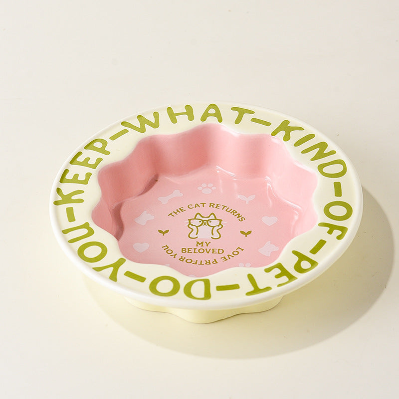 Lace cat bowl anti-black chin canned cat food bowl ceramic dog food bowl cat anti-knock water feeding bowl pet supplies