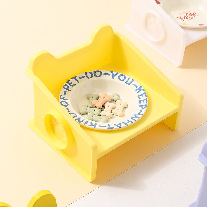 Creative cartoon flying saucer dish with square leak-proof bowl rack ceramic pet bowl cat bowl dog bowl cat water bowl anti-knock