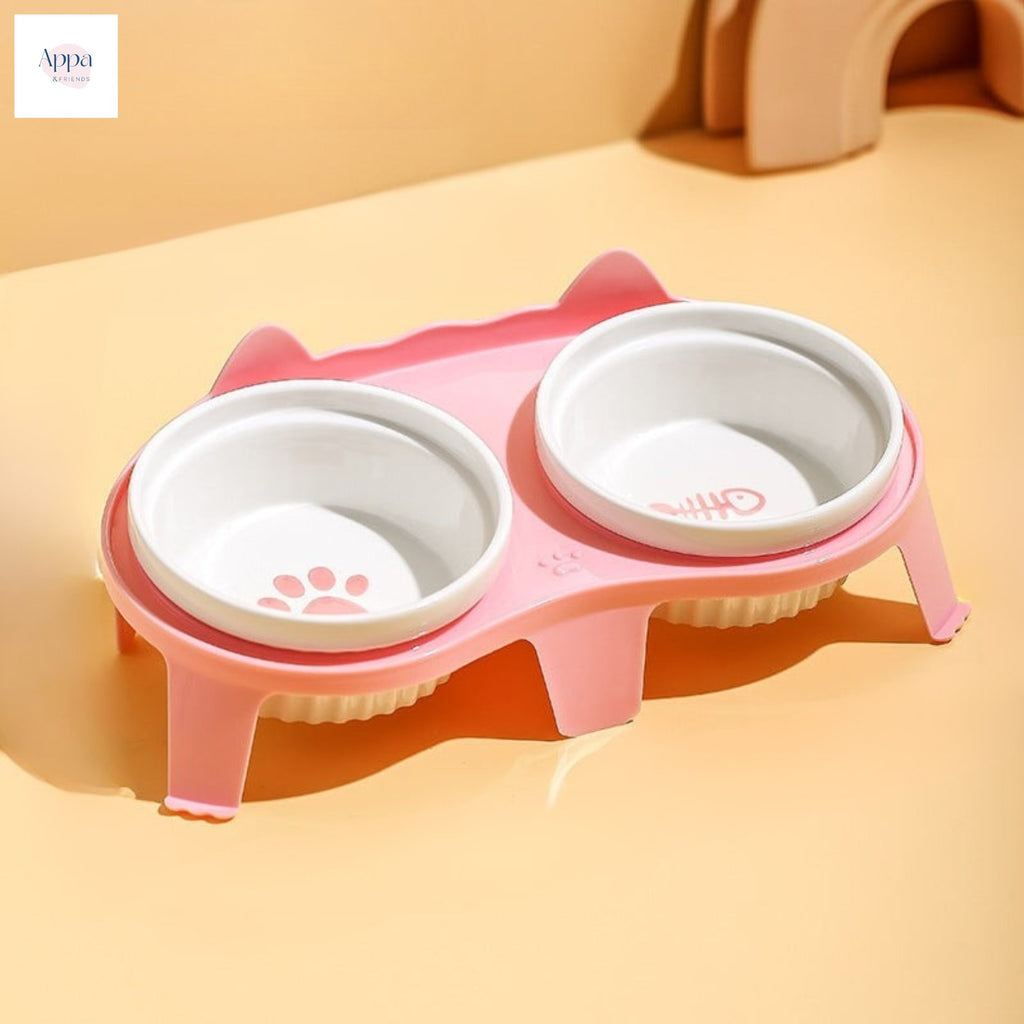 Creative Striped Cat Bowl with Bowl Rack Household Ceramic Pet Bowl Anti-knock Drinking Bowl Cat Food Bowl Feeding Integrated