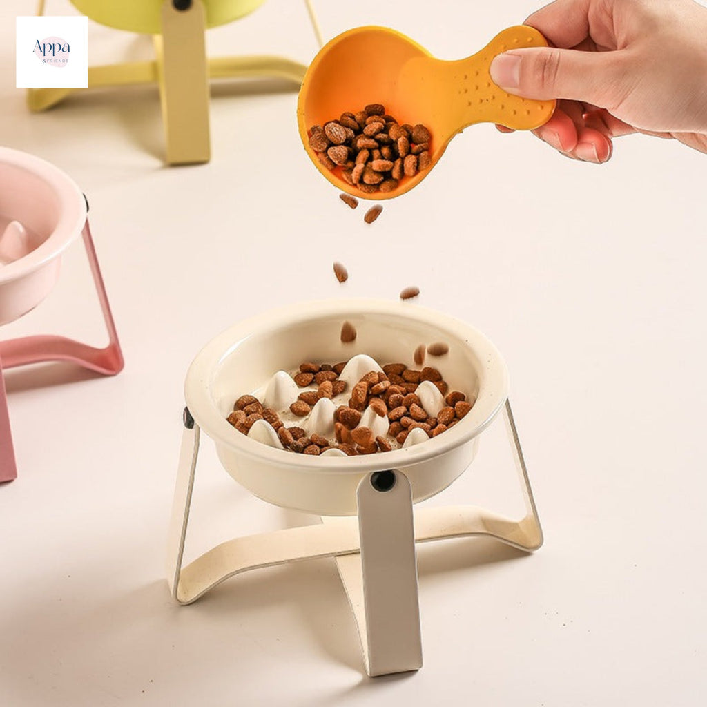 Pet Slow Food Bowl with Iron Rack Household Cat and Dog Supplies Food Basin Cervical Spine Protection Cat Food Bowl Anti-overturning Bowl Rack Pet Bowl