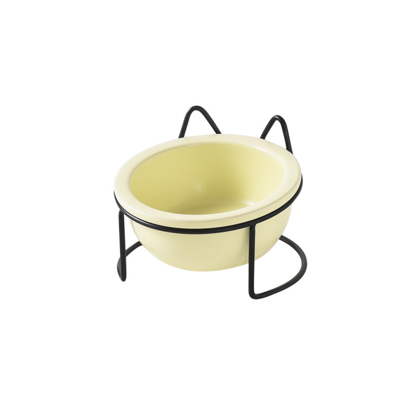 Cat Bowl Ceramic Pet Bear Ear Iron Frame Cat Single Bowl Dog Pot Cat Pot Teddy Dog Kitten Rice Pot Cat Food Bowl
