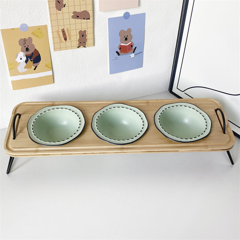 Ceramic cat bowl cat food bowl cat food bowl dog bowl dog bowl drinking bowl double bowl cervical protection Pet Bowl supplies