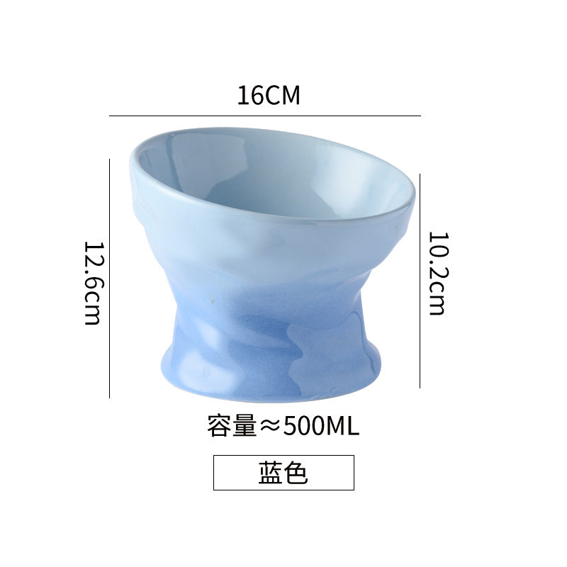Cool Color Gradient Oblique Bowl Ceramic Cat Bowl High Foot Protection Cervical Spine Dog Cat Food Basin Pet Water Bowl Anti-knock