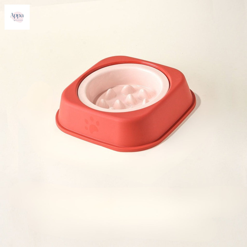 Creative Solid Color Edge Protection Slow Food Bowl with Bowl Rack Household Ceramic Pet Bowl Anti-choking Slow Food Bowl Cats and Dogs Slow Food Basin