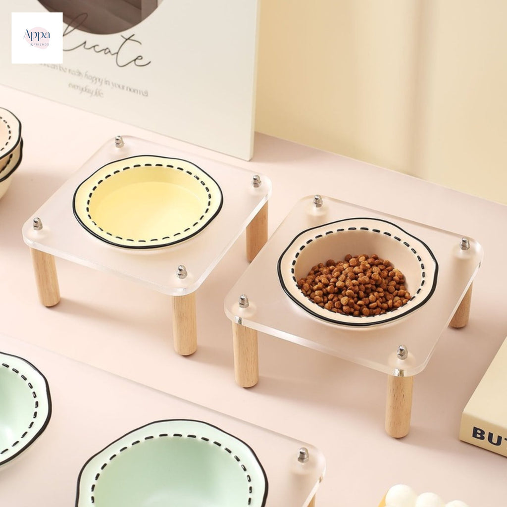 Creative Cartoon Pet Bowl with Square Bowl Rack Household Pet Rice Bowl Ceramic Bowl Tall Cat Bowl Dog Bowl Drinking Bowl