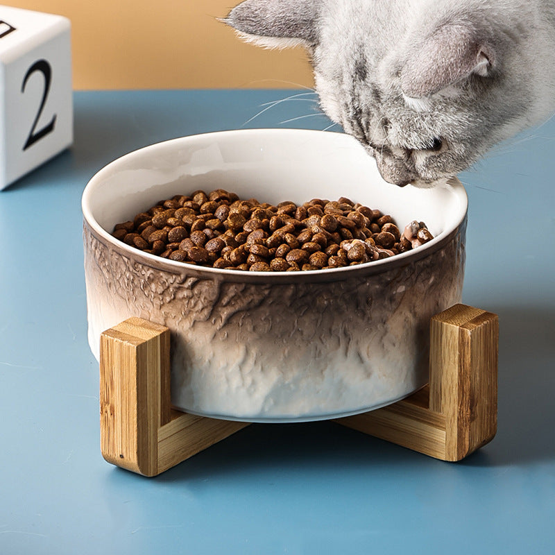 Stone pattern ceramic cat bowl double bowl dog bowl cat food bowl dog drinking cat food bowl pet food bowl integrated anti-knock