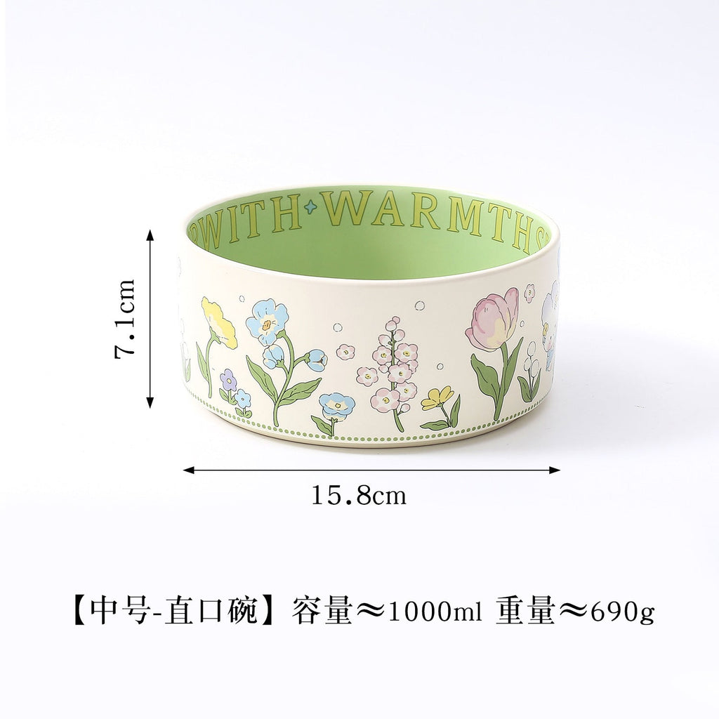 Green rabbit lace cat bowl anti-black chin cat canned food bowl ceramic dog food bowl cat anti-knock water wholesale