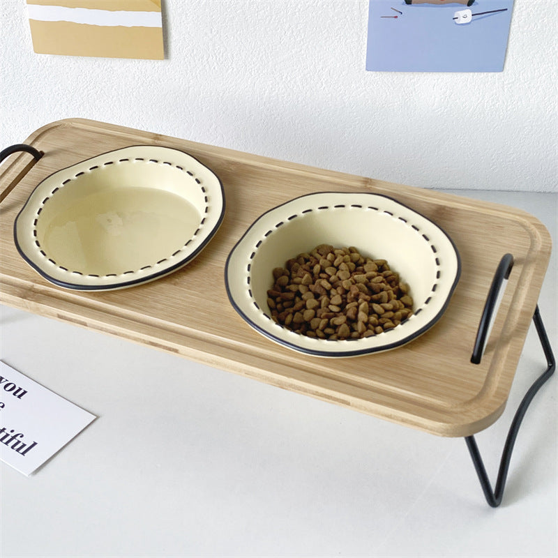 Ceramic cat bowl cat food bowl cat food bowl dog bowl dog bowl drinking bowl double bowl cervical protection Pet Bowl supplies