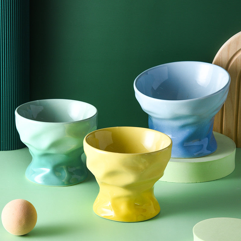 Cool Color Gradient Oblique Bowl Ceramic Cat Bowl High Foot Protection Cervical Spine Dog Cat Food Basin Pet Water Bowl Anti-knock